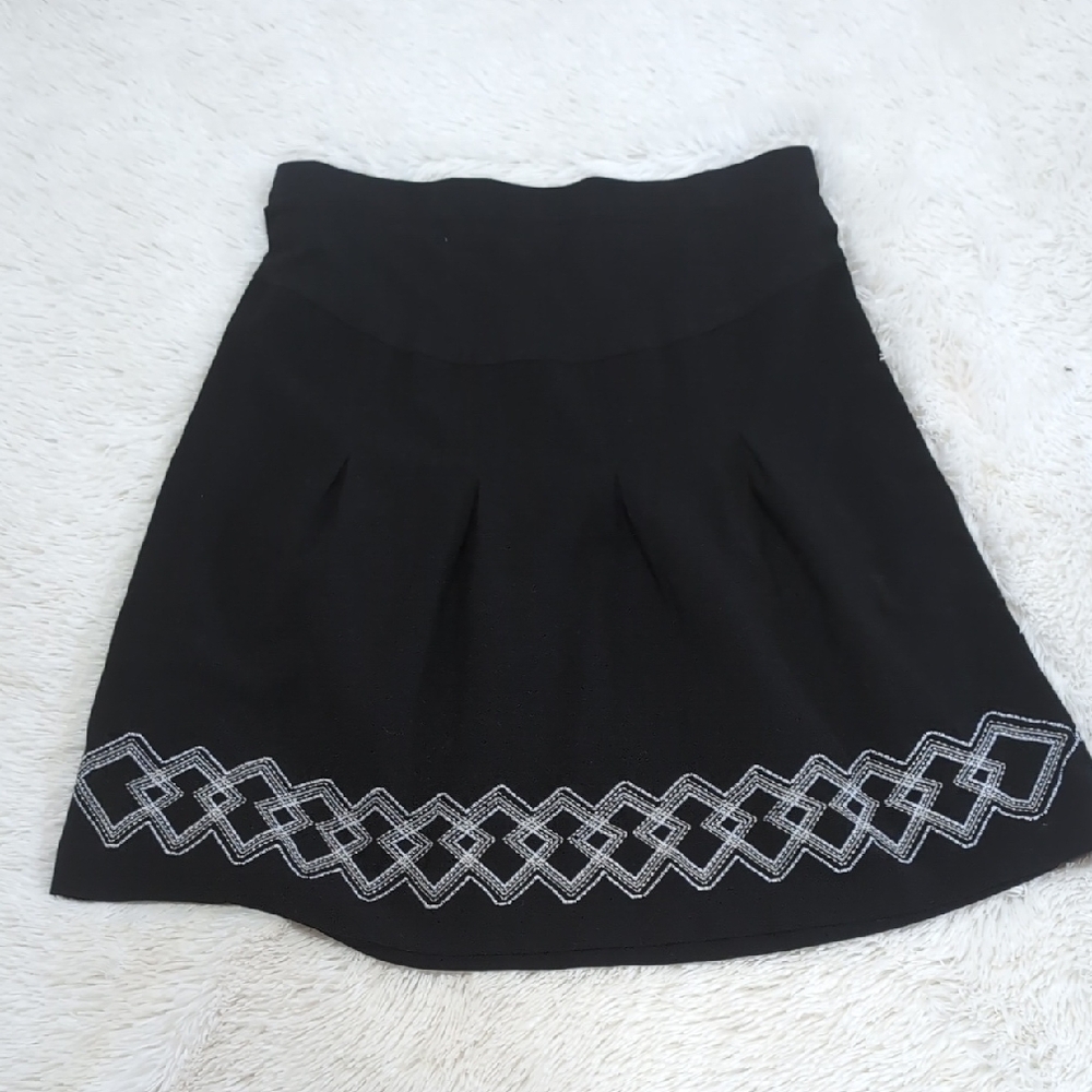 Motherhood Maternity Black Skirt with Embroidered Pattern Hem Design Size M